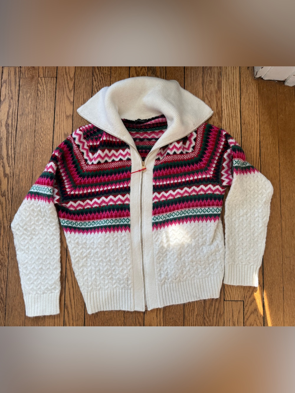Talbots Fair Isle Zip-Front Sweater - Size Medium - NWT